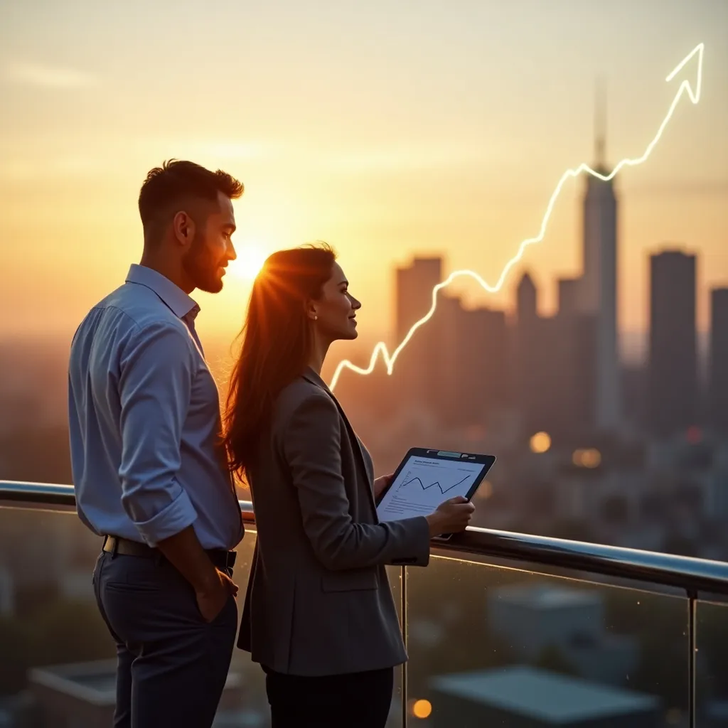 Business professionals reviewing market performance charts