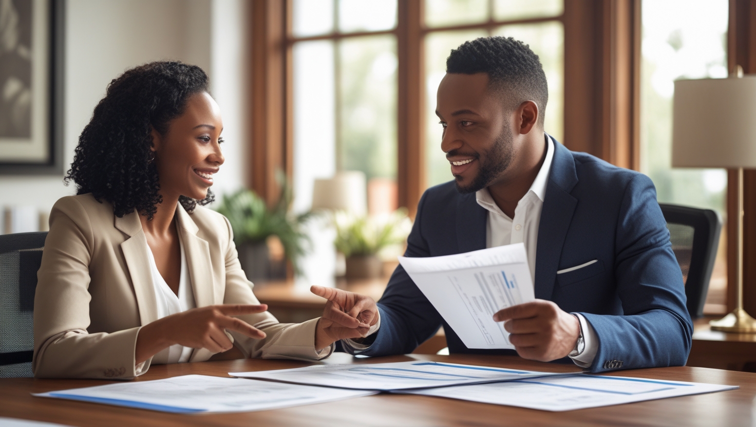 Professional meeting with client reviewing final expense insurance documents