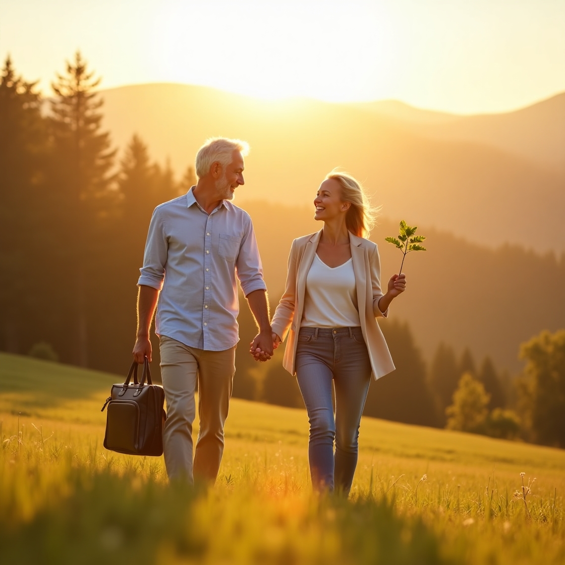 Couple walking together at sunset