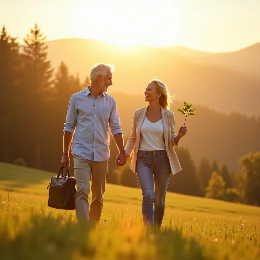 Couple walking together at sunset